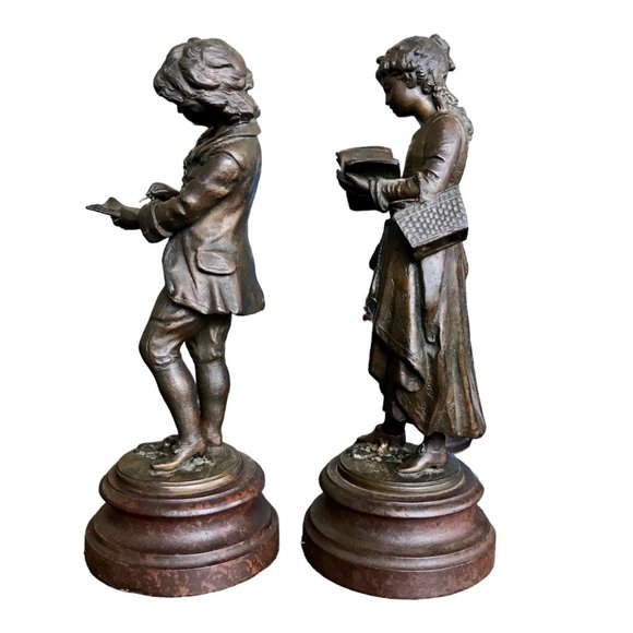 19th Century Romantic Pair of August Moreau Écoliers (students) Sculptures - Picture 3 of 10